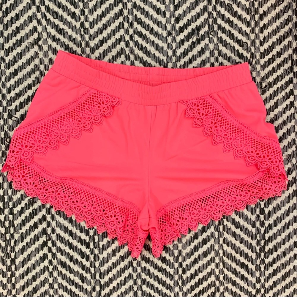 Neon Pink Shorts with Crocheted Accents